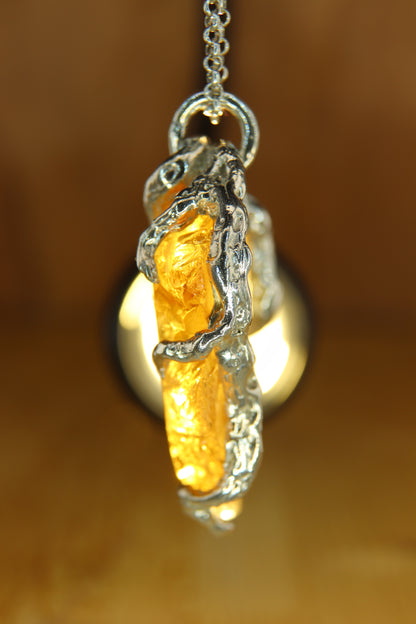 Ciondolo "Roots" in Argento con Quarzo misto Citrino-Ialino Taglio Custom