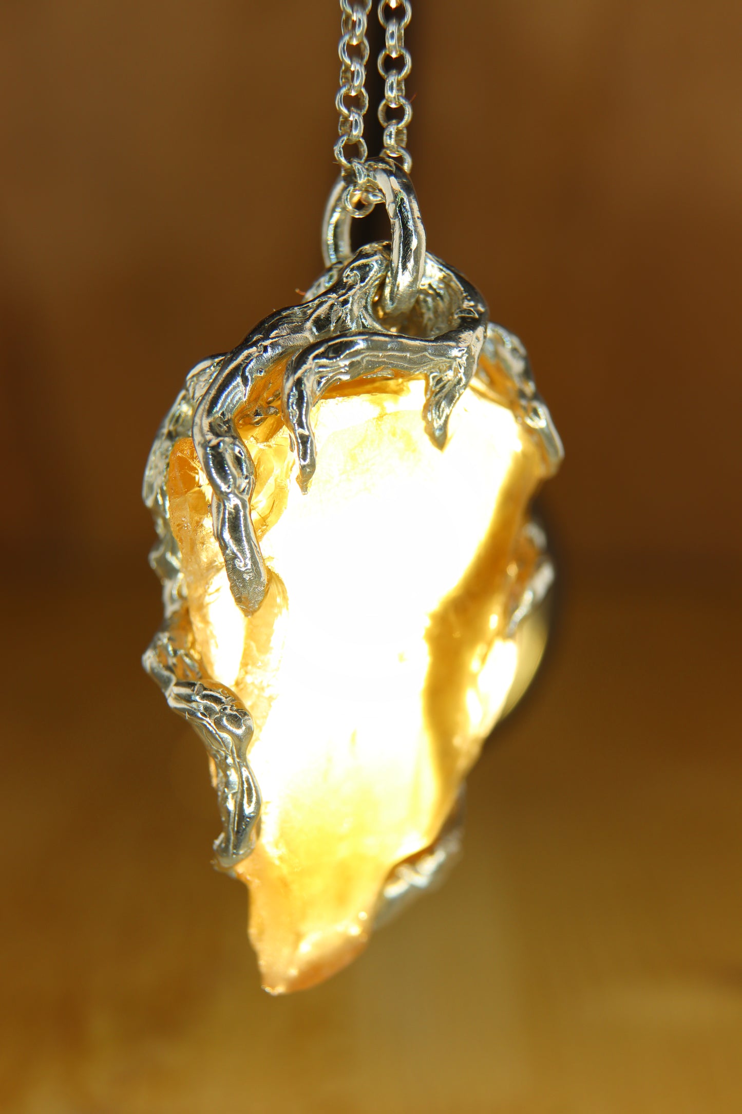 Ciondolo "Roots" in Argento con Quarzo misto Citrino-Ialino Taglio Custom