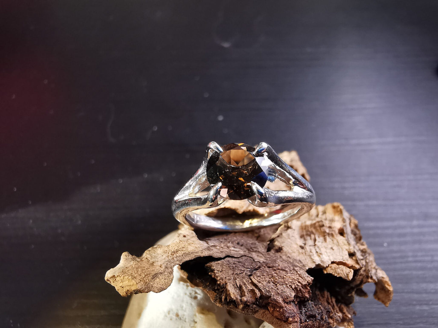 Solitario in Argento con Quarzo Fumé