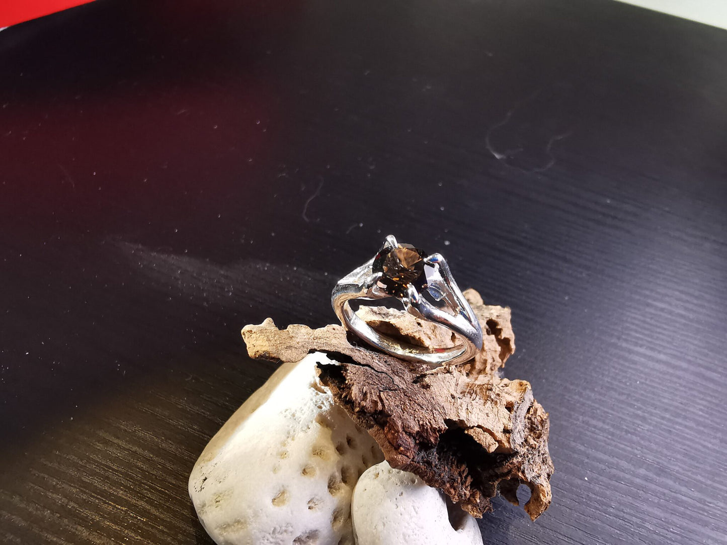 Solitario in Argento con Quarzo Fumé