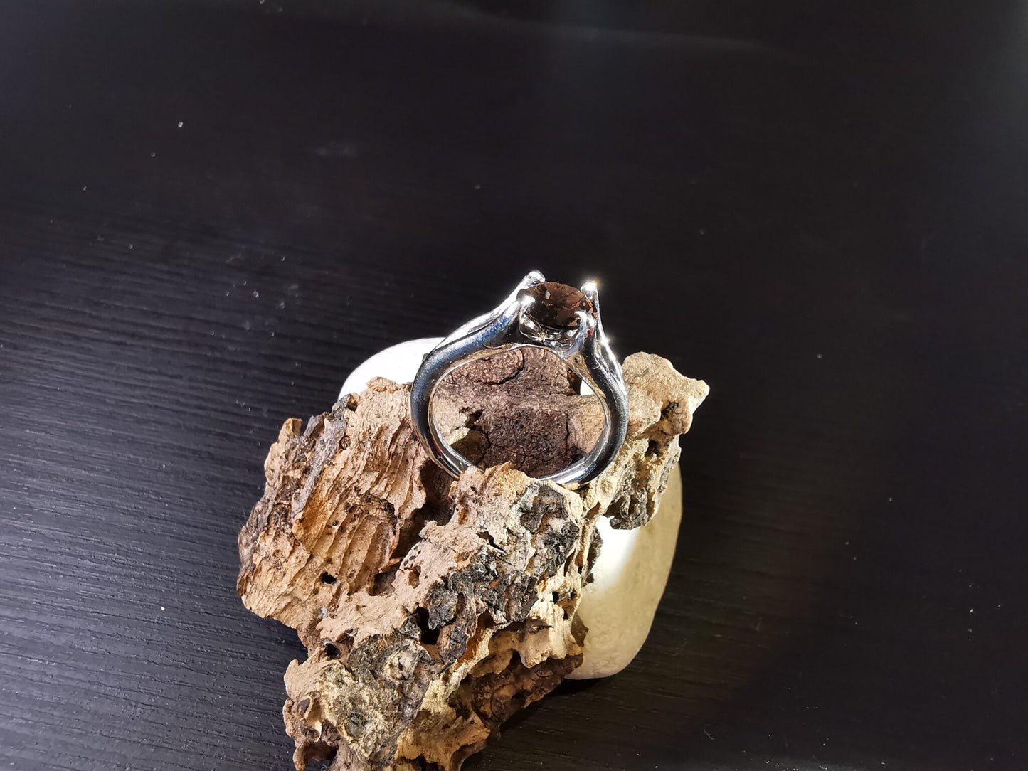Solitario in Argento con Quarzo Fumé