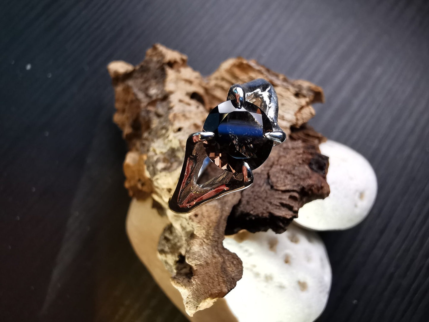 Solitario in Argento con Quarzo Fumé