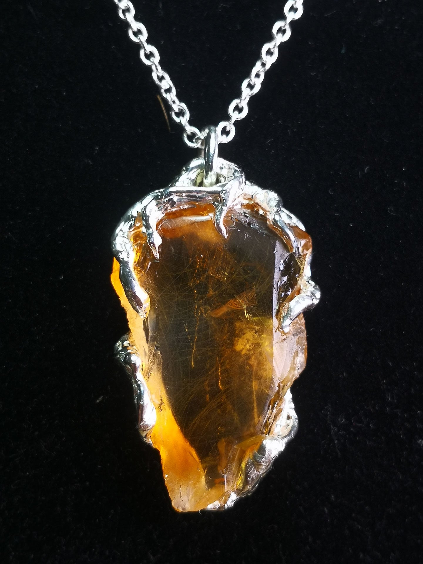 Ciondolo "Roots" in Argento con Quarzo misto Citrino-Ialino Taglio Custom