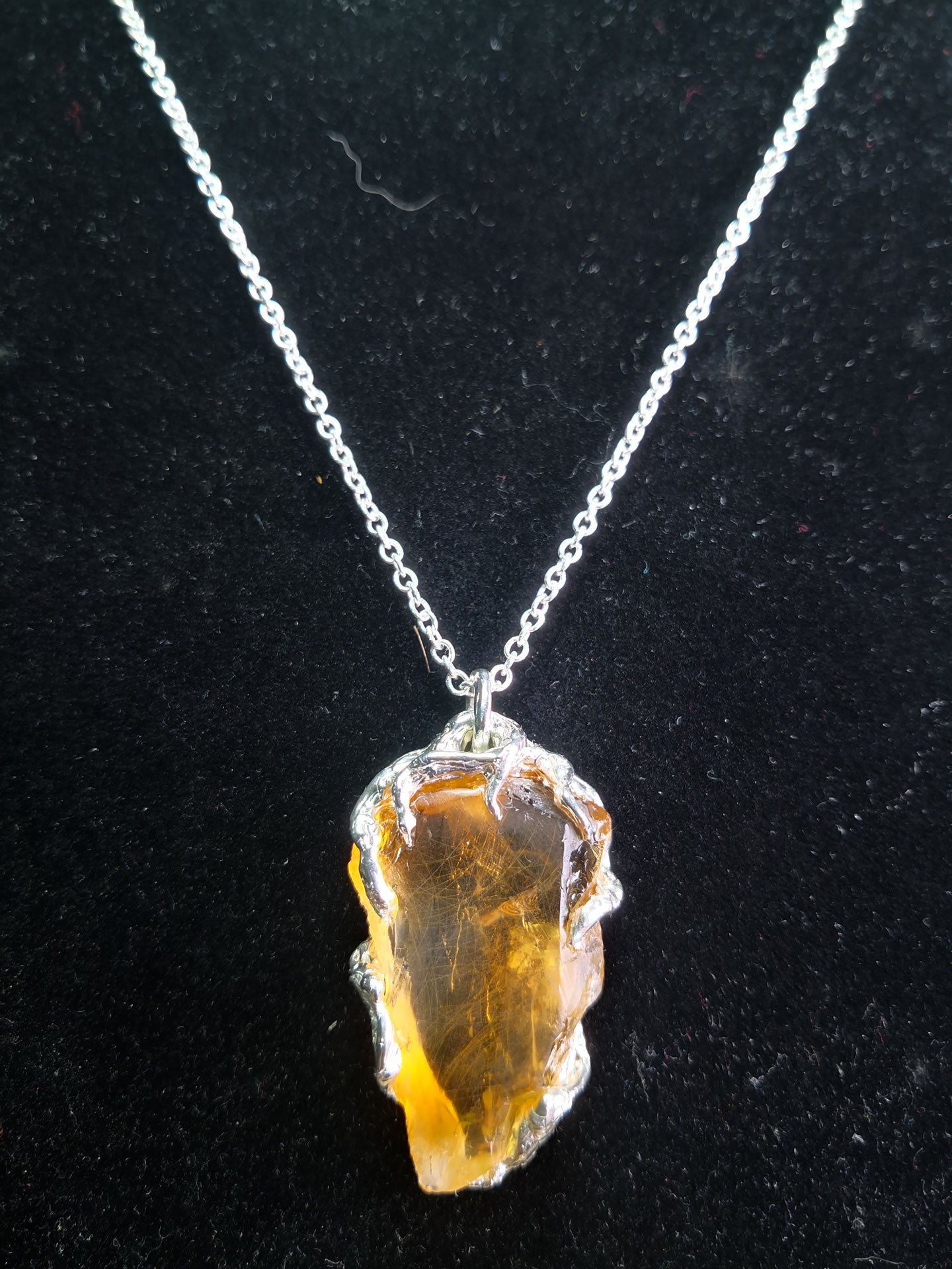 Ciondolo "Roots" in Argento con Quarzo misto Citrino-Ialino Taglio Custom